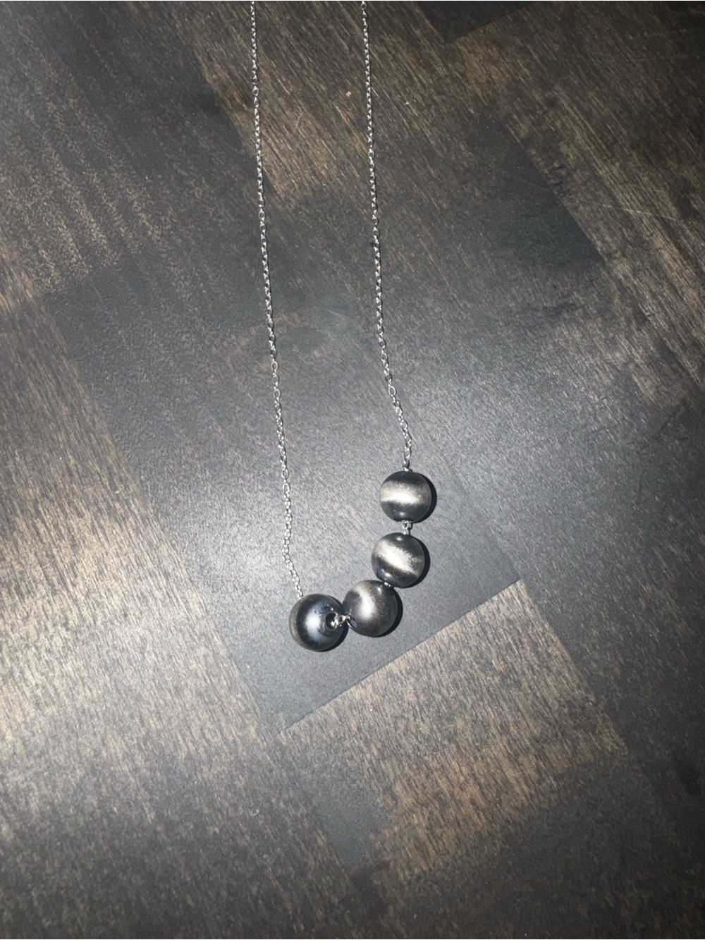 Sterling Silver Hematite Bead Necklace - Sleek Black Design